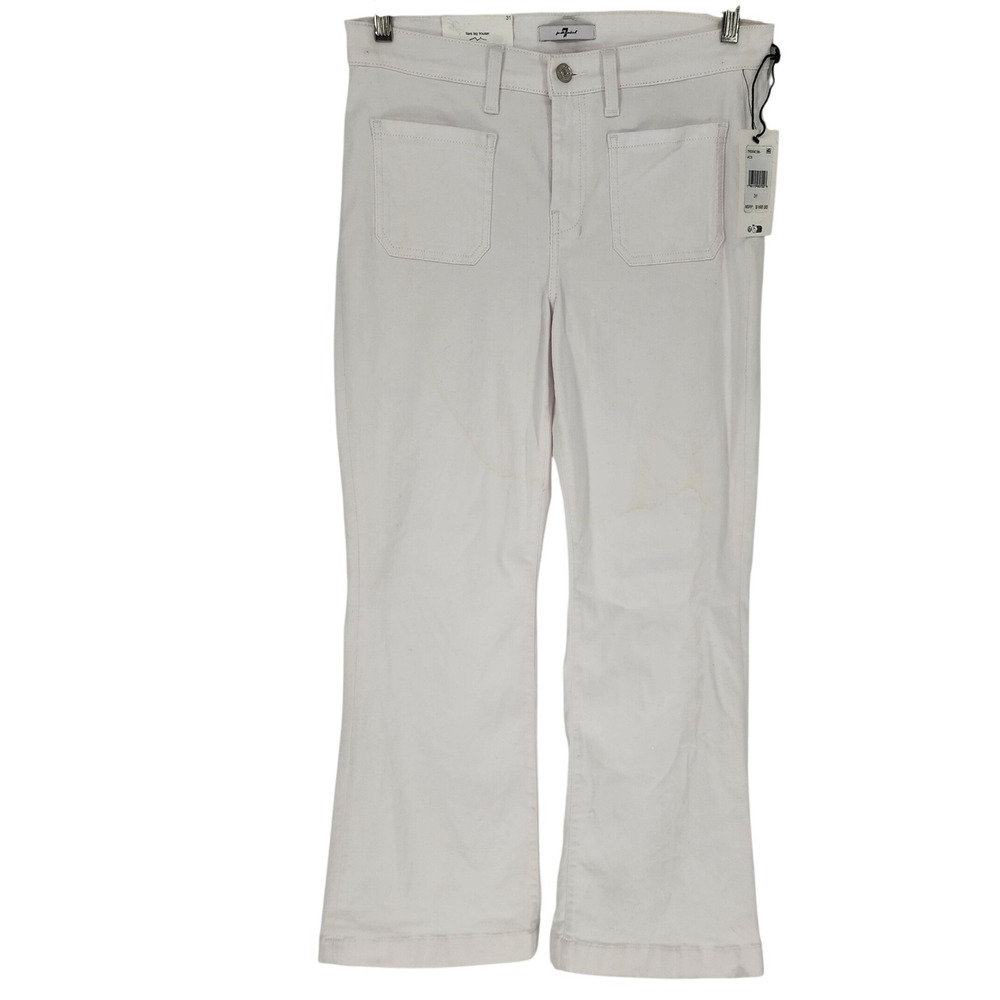 7 For All Mankind Dojo Tailorless Flare Leg Trouser Womens 31 White NWT Stained